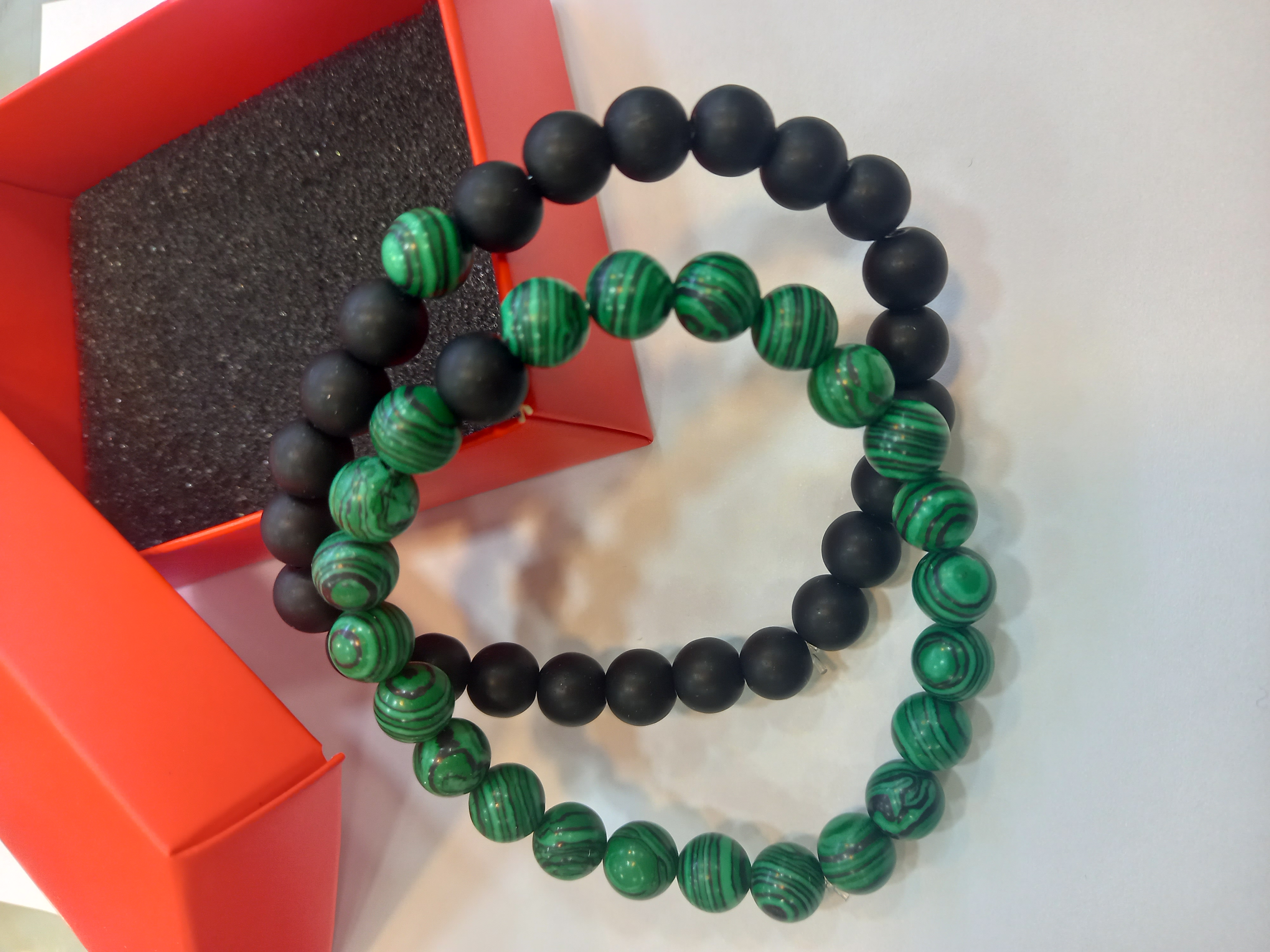 Onix - Malahit doğaltaş çift bilekliği.  